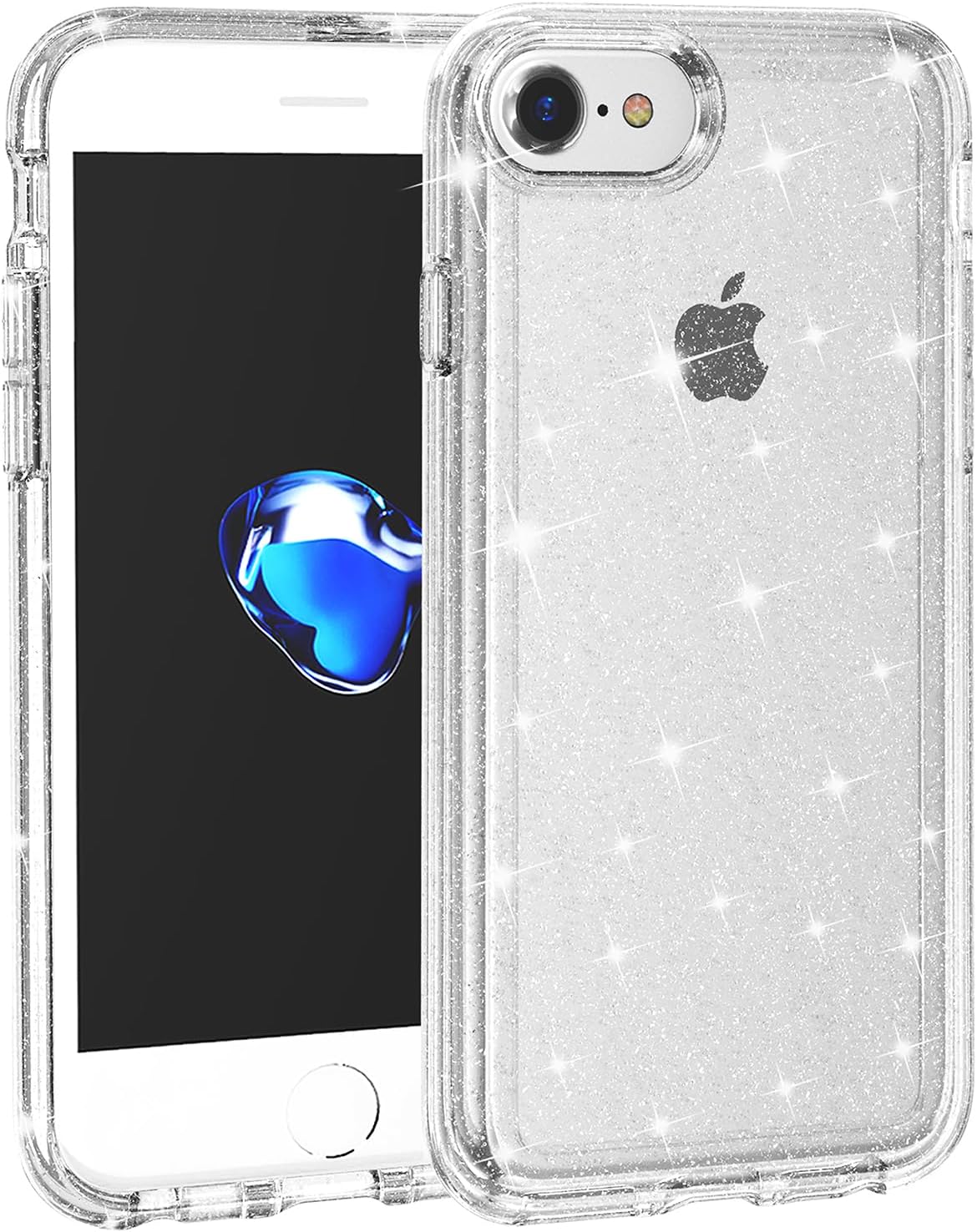TENOC Phone Case Compatible with iPhone SE (2nd & 3rd Generation) & iPhone 7/8, Glitter Clear Sparkling Protective Bumper Cute Cover for Girls Women