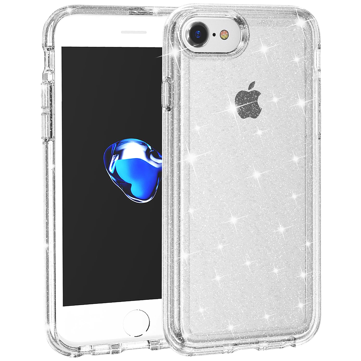 TENOC Phone Case Compatible with iPhone SE (2nd & 3rd Generation) & iPhone 7/8, Glitter Clear Sparkling Protective Bumper Cute Cover for Girls Women