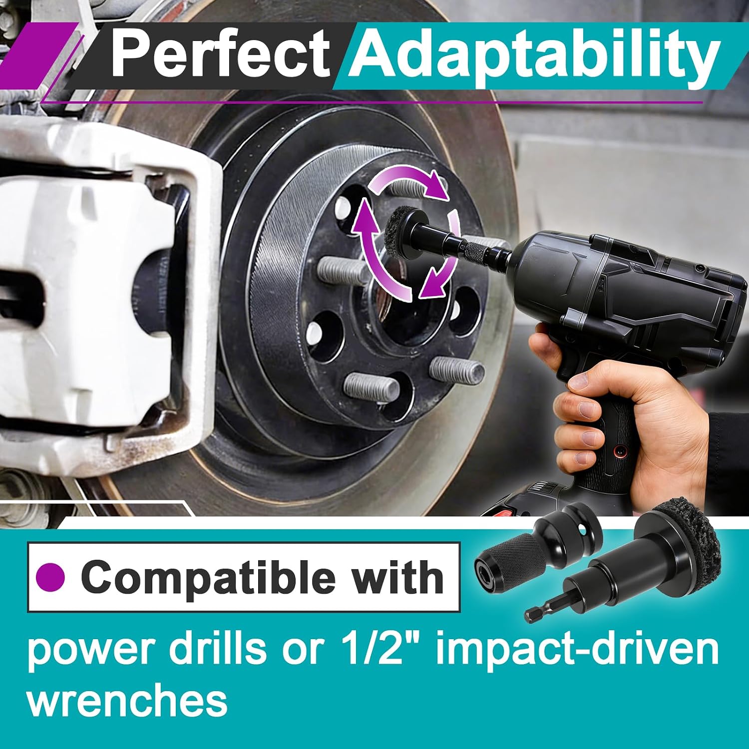 2 Sets Wheel Hub Cleaning Kit Fits Power Drill or 1/2" Impact Driven Wrenches for Car & Truck, Hub Cleaning Tool Quickly Remove Rust from Studs and Brake Discs