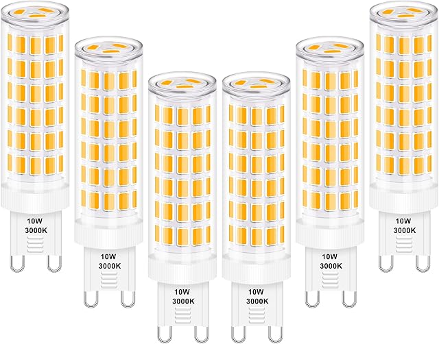 ENUOTEK 10W 900Lm G9 LED Small Corn Light Bulbs 6 Pack, 100W Halogen Lamp Equivalent SMD5730 Flicker Free Warm White 3000K LED Ceramic GU9 Bi Pin Base Bulbs Not Dimmable