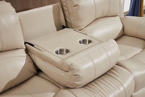 Miniatura 15 de Betsy Furniture Juego de sala de estar de cuero regenerado reclinable eléctrico (marrón, sofá biplaza)