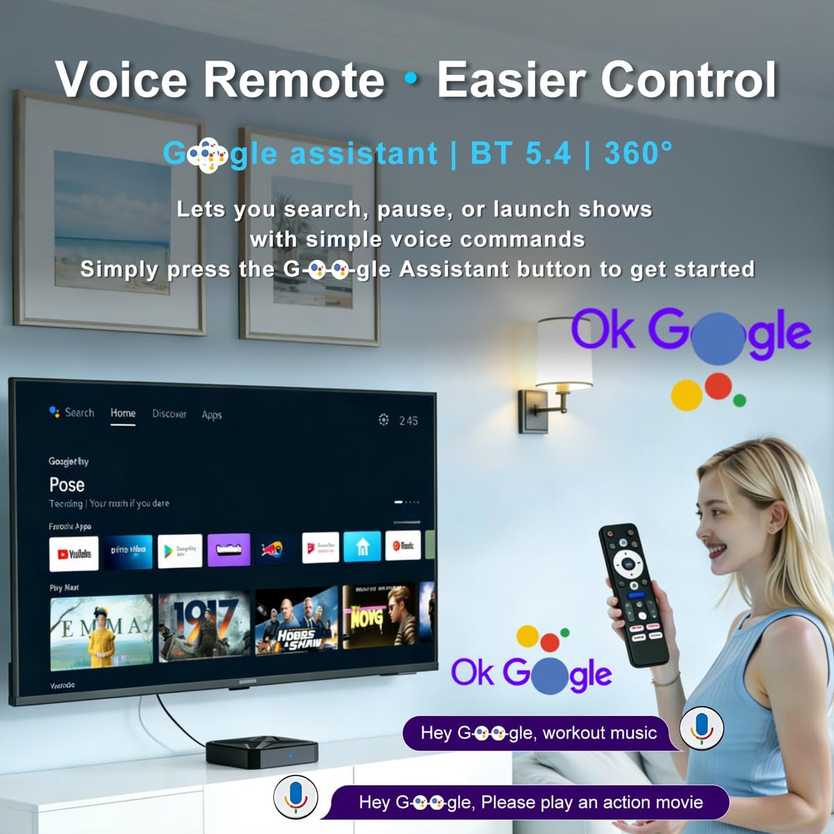 Android 14.0 TV Box 2026, LEFFOT Q1 4K Ultra HD TV Box, 2GB RAM + 16GB ROM | Support Voice Remote, WiFi 6, BT 5.4, USB 3.0, 100M Ethernet, RK3518 Quad-core A53