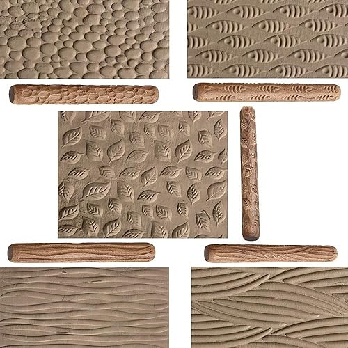 Miniatura 3 de fenlan 5 rodillos de mano de madera de cerámica, para patrónpatrón de sello de arcilla, cerámica, herramienta Arcilla Polimerica