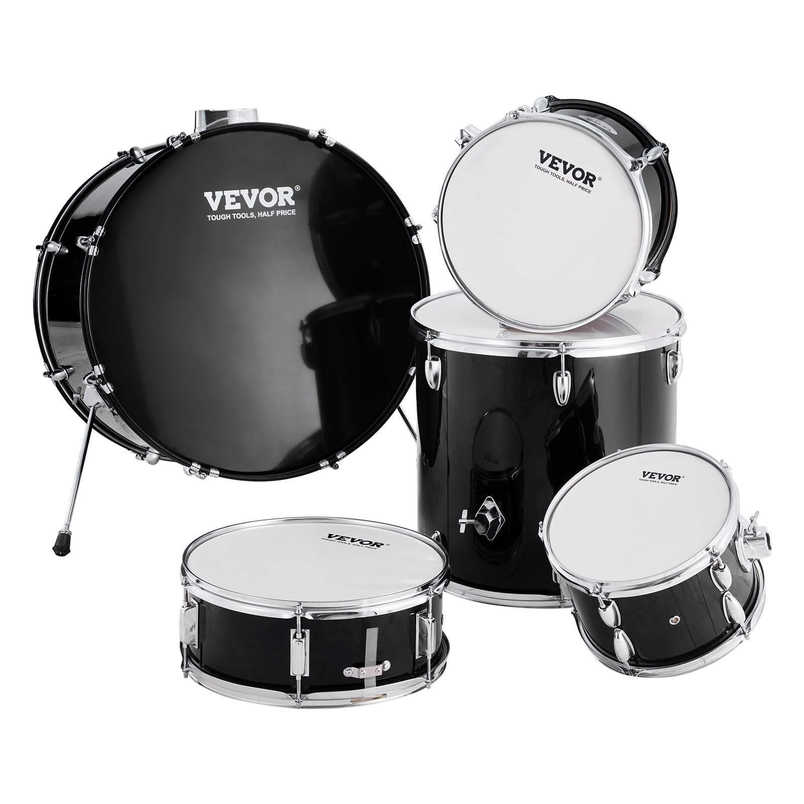 VEVOR Kit de Batterie pour Adulte, 560 mm, Batterie complète débutant Pleine Grandeur, 5PCS, Basses Toms, Caisse Claire, siège, Supports, cymbales Charleston, Baguettes, Instruments de Musique, Noir