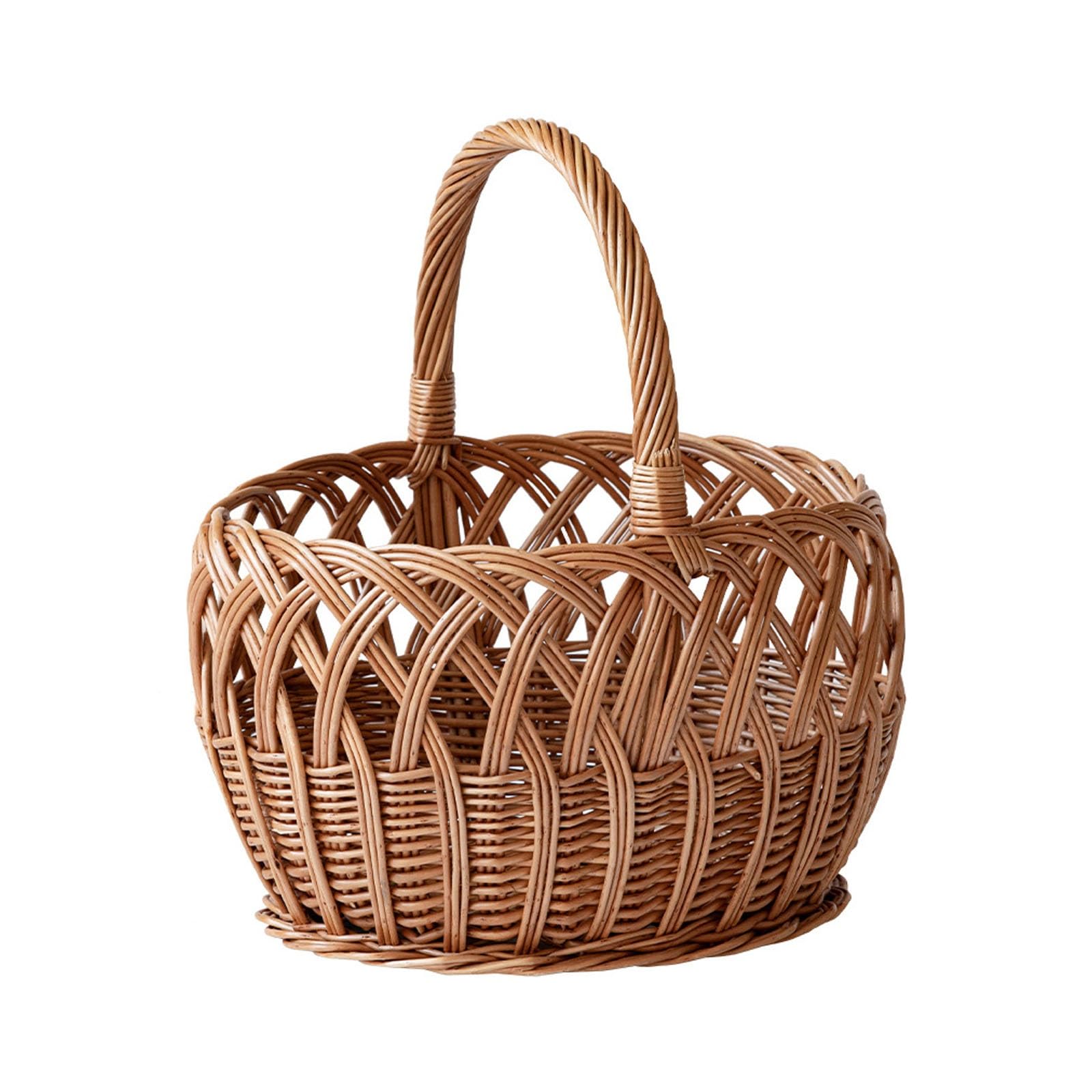Panier de pique-nique ovale en osier avec poignée, organiseur pour le shopping, la maison, le camping, le jardin, le pain et plus encore – Parfait pour les réunions en plein air