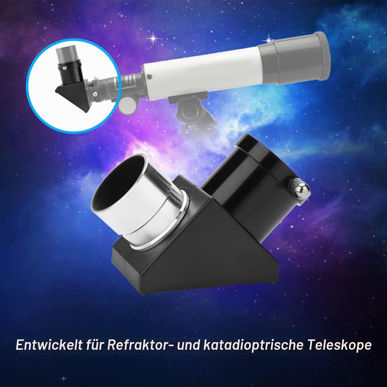 Nikou Zenitspiegel, 1,25 Zoll 90 Grad Halbmetallspiegel mit Aufrechtem Bild, Wird mit Staubschutzhülle Geliefert Diagonalspiegel Teleskop Zubehör für Teleskop, Diagonaladapter, Umkehrbildprisma