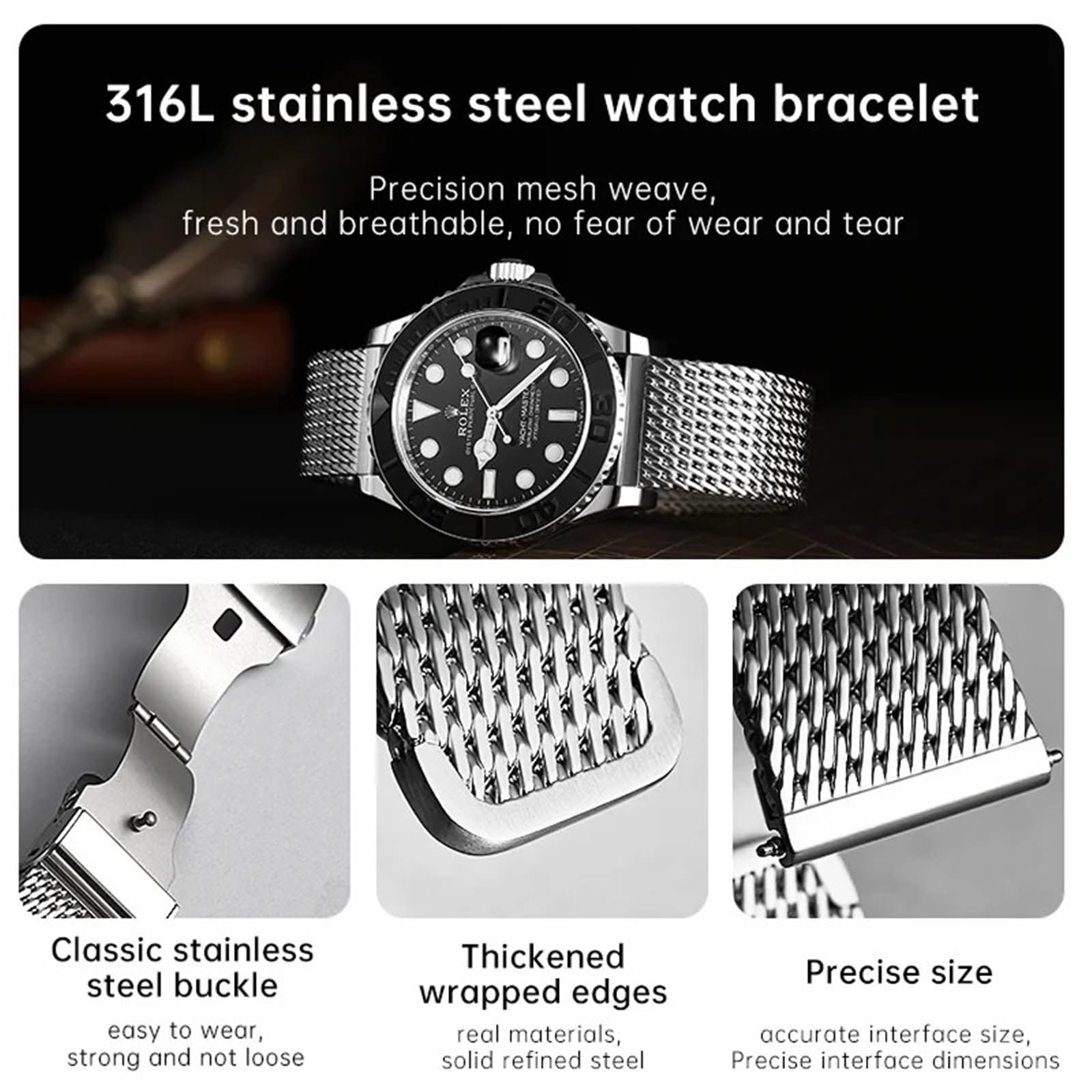 316L Edelstahl-Uhrenarmband für 20 mm, 21 mm, 22 mm Milanaise-Uhrenarmbänder