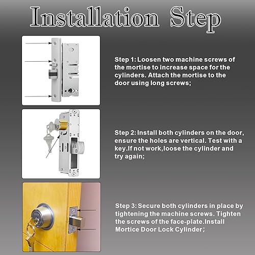 Miniatura 4 de 2 cerraduras de cilindro de puerta de mortaja de latón, 1 pulgada de longitud estándar con llave con 2 llaves SC1 diferentes, cilindro de mortaja de