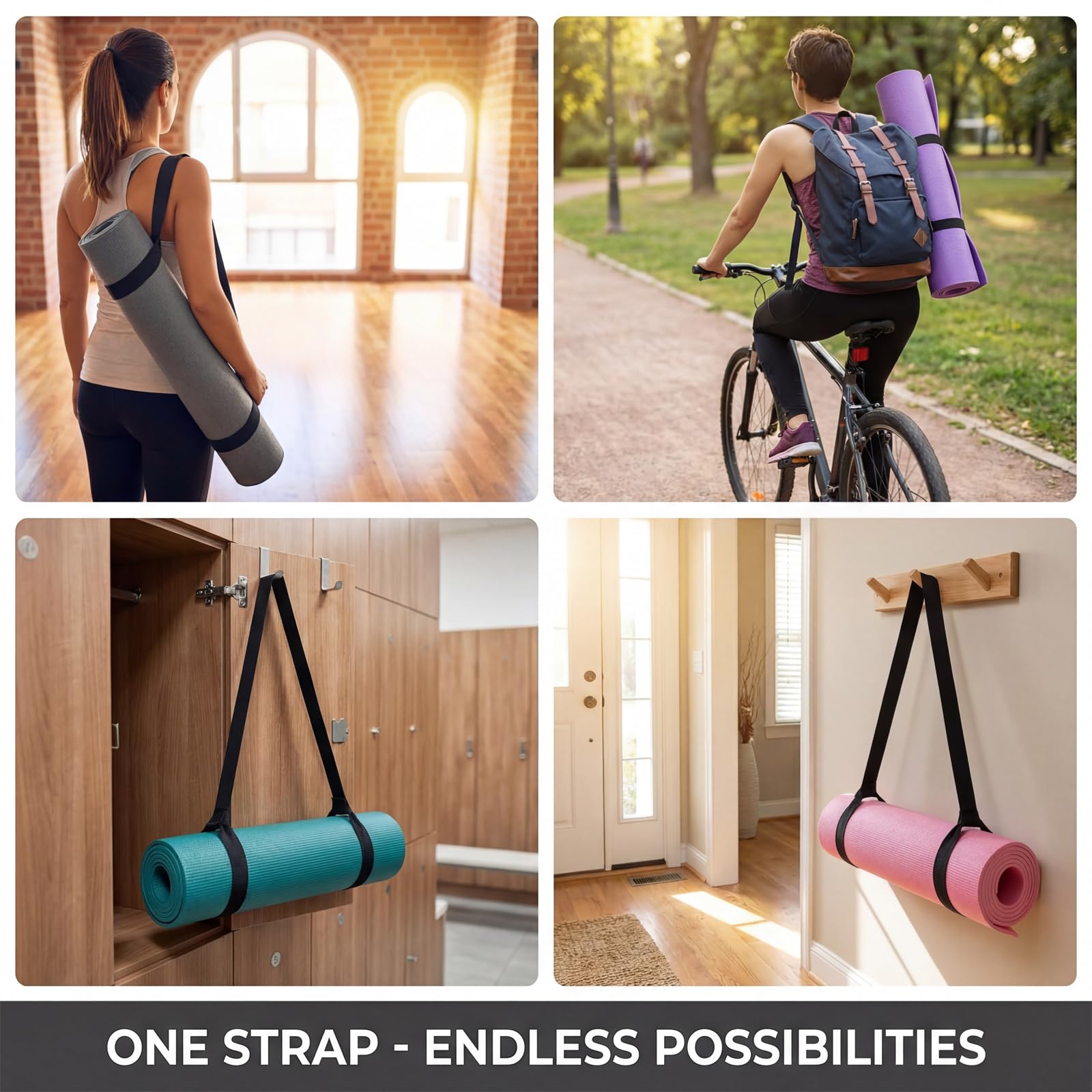 2 Stk Yoga Matte Tragegurt Yogamatte Tragegurte, Verstellbare Yogamatten Tragegurt, Yogamatten Carrying Straps für Fitnessmatten Workout Sport Matte (3,8 x 150 cm, Schwarz/Weiß, Mat nicht enthalten)