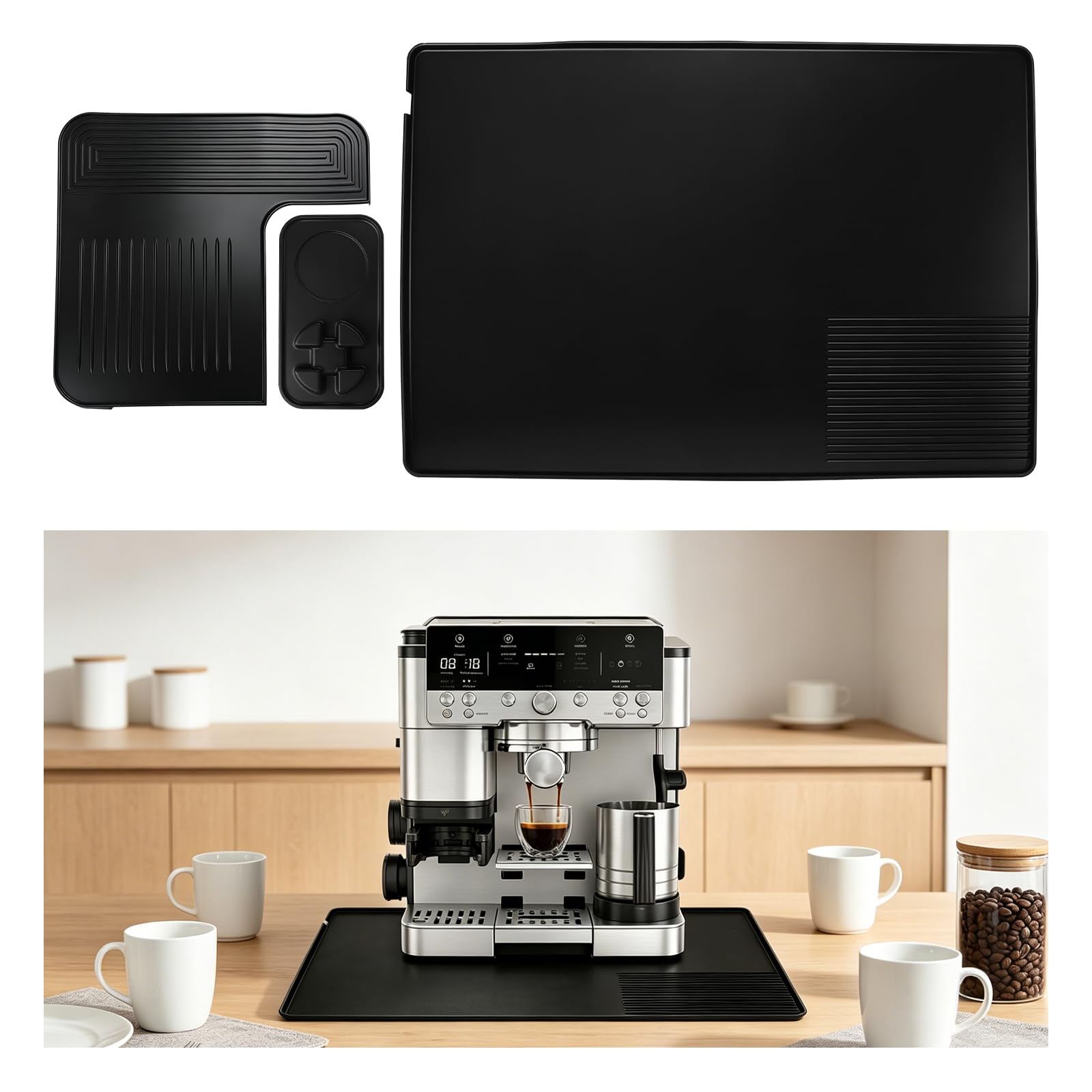 TALOEYH 3Pcs Silicone Coffee Machine Mat Compatible with Ninja Luxe Cafe ES601 ES701, Top Pat, Base Pat & Tamping Mat of the Coffee Machine for Kitchen and Bar Countertop, Anti-Slip and Waterproof