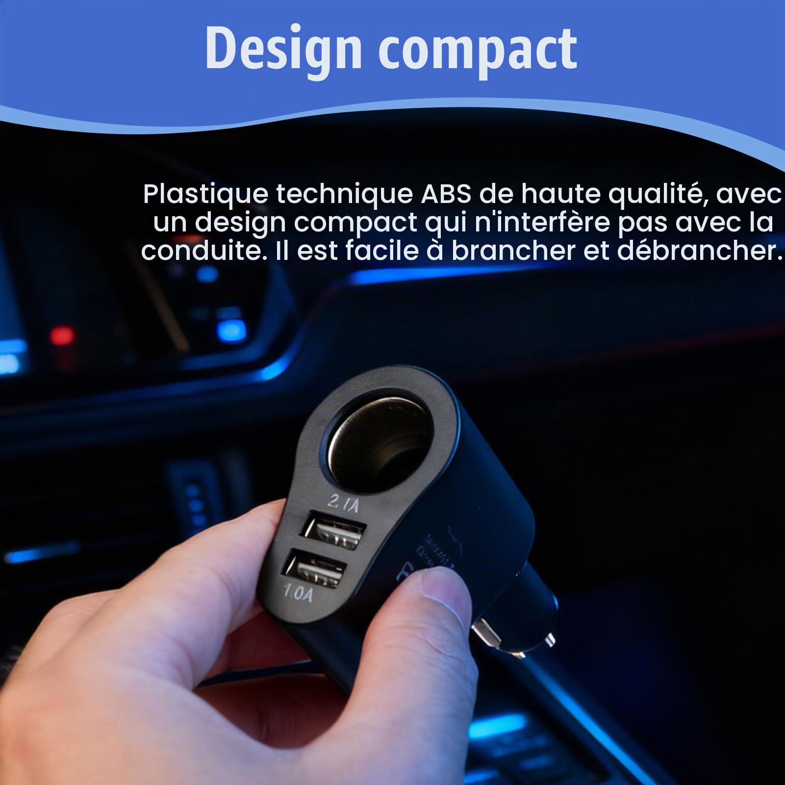 Chargeur Allume Cigare USB, 3 en 1 Chargeur Voiture 12V/24V 60W | Adaptateur Allume-Cigare Car Charger USB Type C Rapide 2.1A pour iphone 16 15 14 13 12 11 GalaxyS25 S24 GPS Dash Cam Tablette