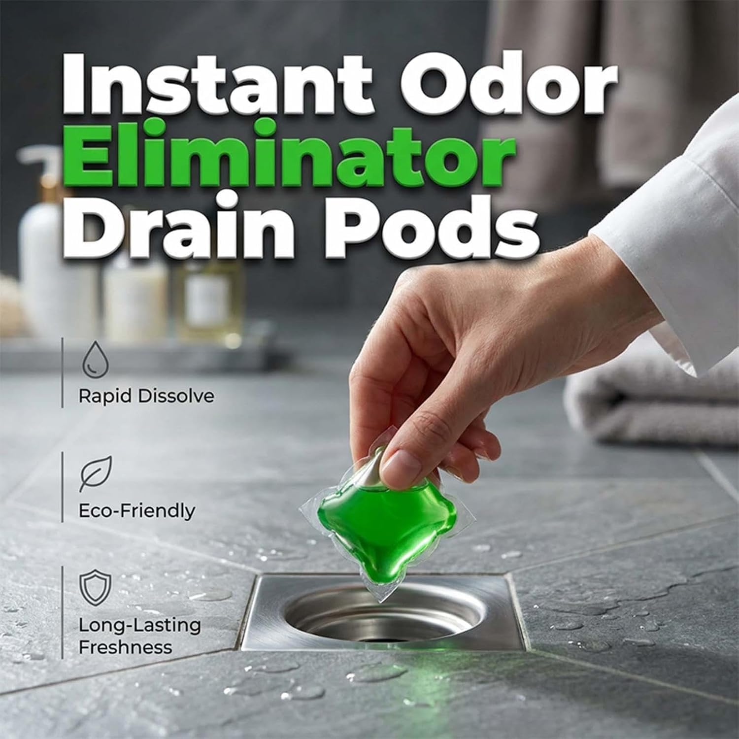 Odour Neutralising Capsules for Pipes, Bio-Enzyme Drain Deodorizer Capsules, Powerful Drain Cleaner, Water-Soluble Odor Neutralizing Beads, Removes Odours Leaves a Long Lasting Fragrance