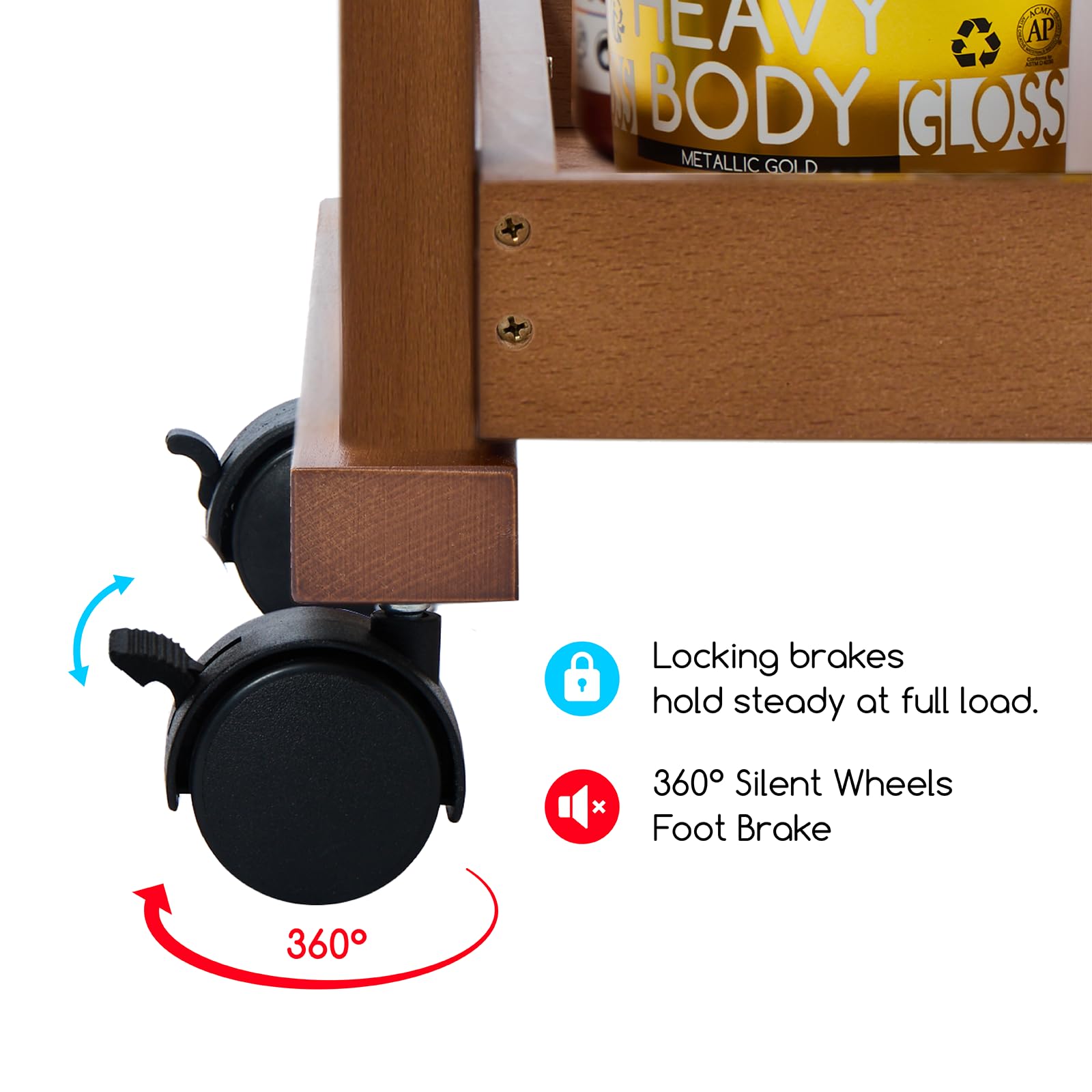 MEEDEN 3-poziomowy wielofunkcyjny organizer do przechowywania koszyków, lite drewno bukowe Studio Cart Art Taboret Taboret z kółkami Caster dla artystów