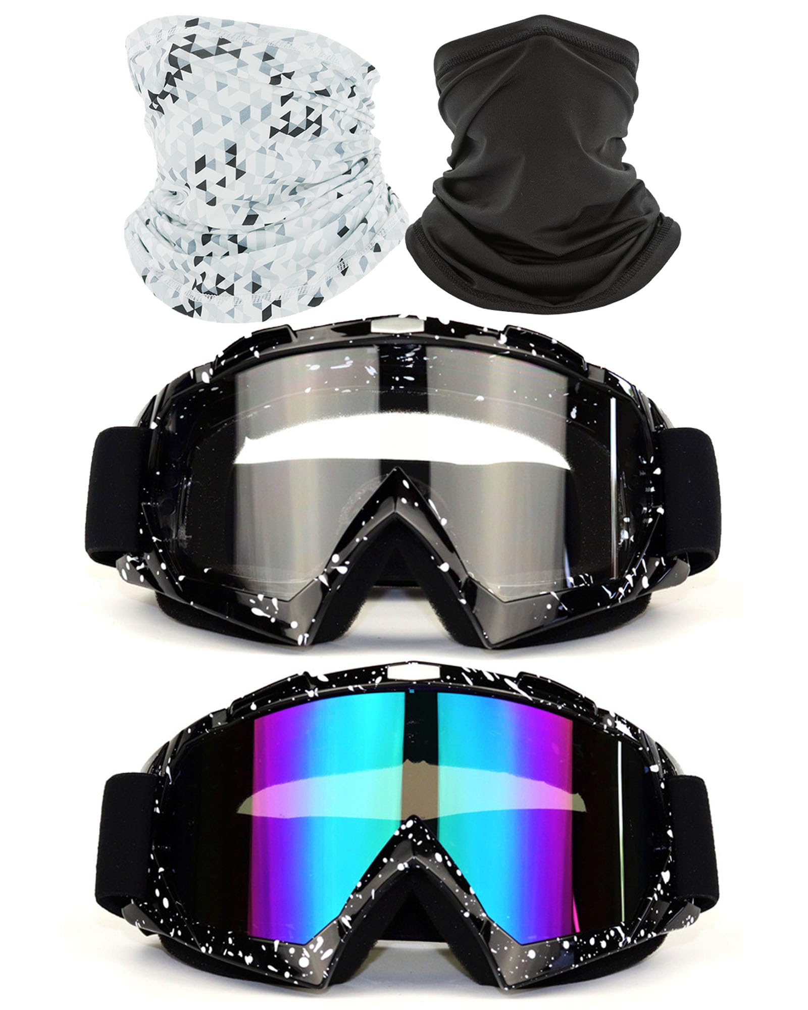 immoono 4Pcs Set, Dirt Bike Goggles with Face Cover Motorcycle Goggles ATV Motocross Riding Offroad Goggles for Adults Youth