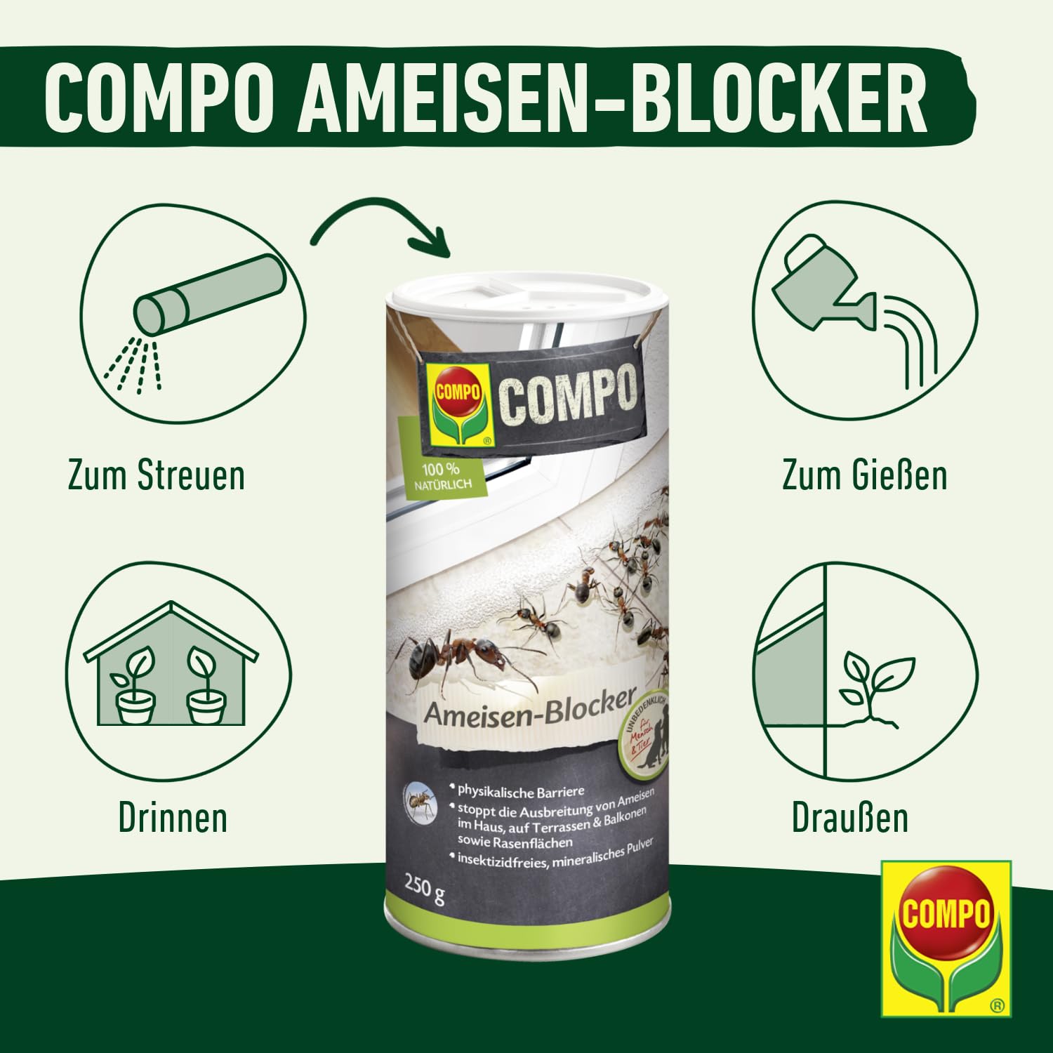 COMPO AmeisenBlocker, 250 g  Insektizidfreie Ameisenbekmpfung,  Physikalische Streubarriere, Alternative zu Ameisengift, Ameisen bekmpfen  ohne Gift : Amazon.de: Garten