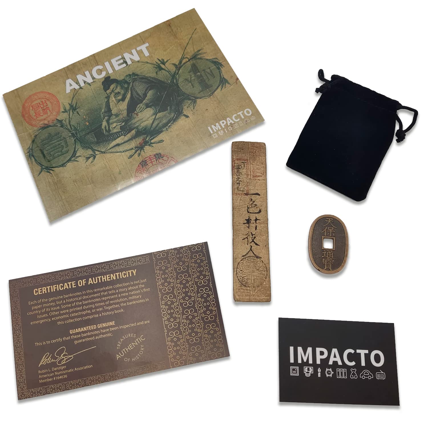 IMPACTO COLECCIONABLES | Le Dernier Samouraï | Pièce de 100 Mon (1835-1870) et Billet de 1 Monme (1869), Symboles du Japon Féodal en Déclin | Certificat d’Authenticité Inclus