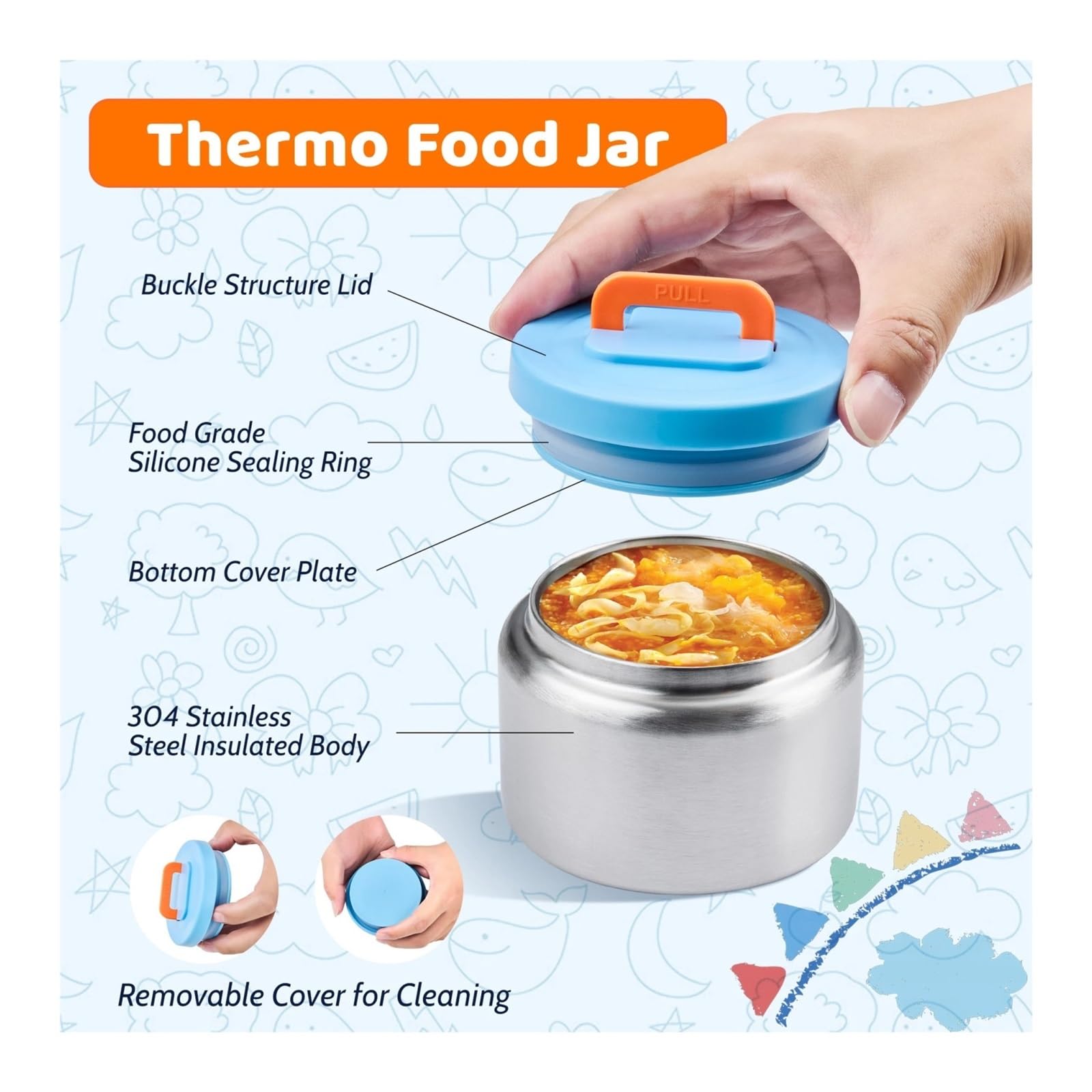 Fiambrera Bento For Niños Con Termo De Sopa De 8 Oz A Prueba De Fugas