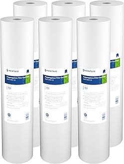 Pentek Pentair DGD-5005-20 Big Blue Water Filter, 20-Inch Whole House Sediment Filter Cartridge Replacement, Dual-Gradient Density Spun Polypropylene, 20" x 4.5", 5 Micron, Pack of 6, White