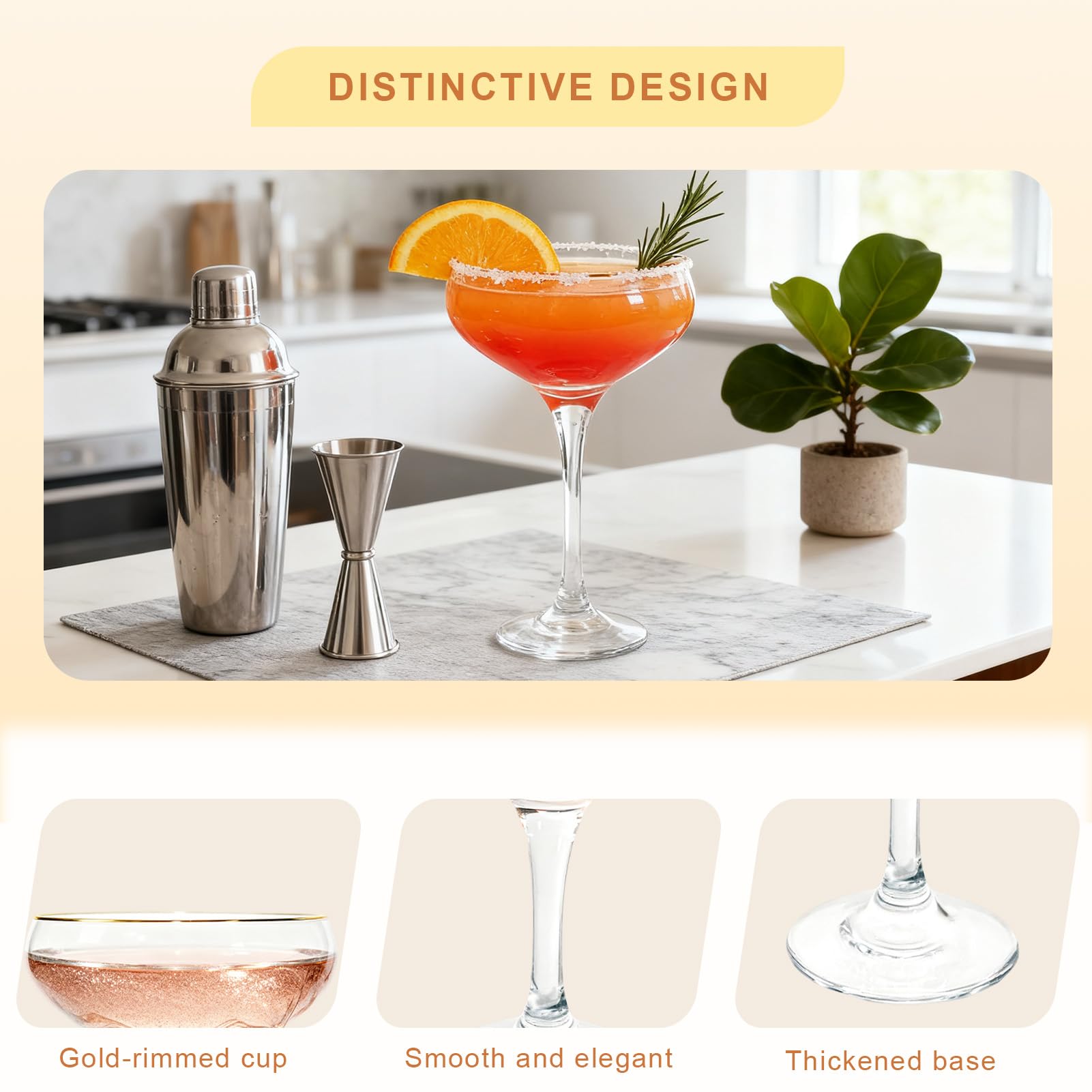 MYKAGS Lot de 6 verres à martini à cocktail, 235 ml, verre à champagne, gin tonic, cosmopolitan, manhattan, tequila, bar, mixologie fantaisie, etc., verres à angle moderne, passe au lave-vaisselle