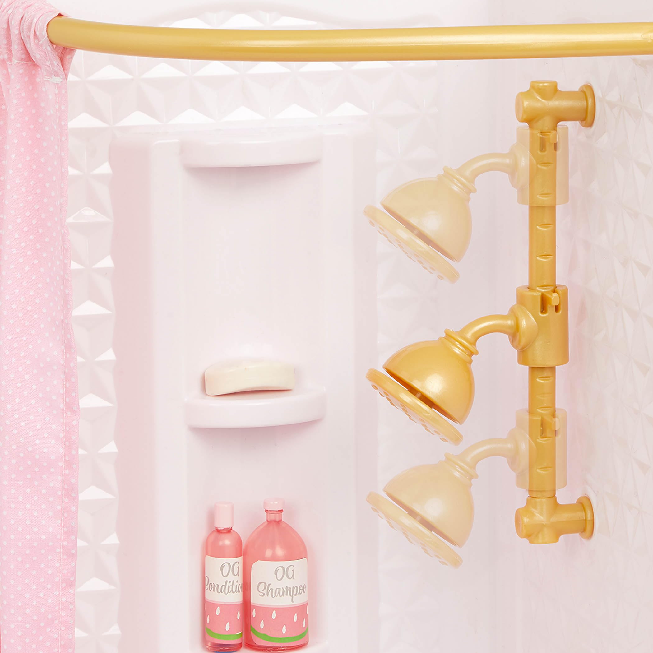 Our Generation Sweet Bathroom zestaw mebli łazienkowych dla lalek 46 cm – w zestawie wanna, umywalka, toaleta i akcesoria – meble dla lalek do fantazyjnej zabawy