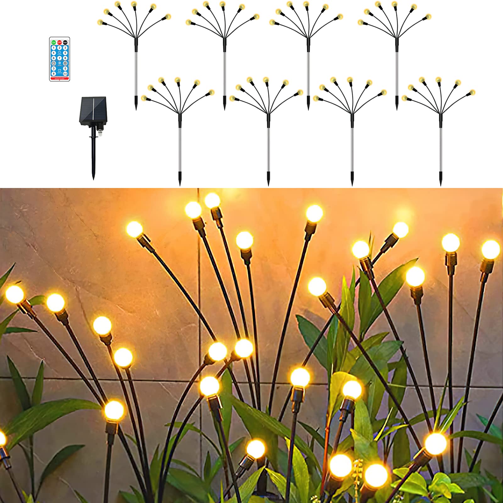 Losbenco Firefly Lights Solar Outdoor, 8 Pack Waterproof Swaying Solar Garden Lights with Remote Control, 8 Flashing Modes and 20 Working Hours Solar Outdoor Lights Decorative for Pathway Yard Patio