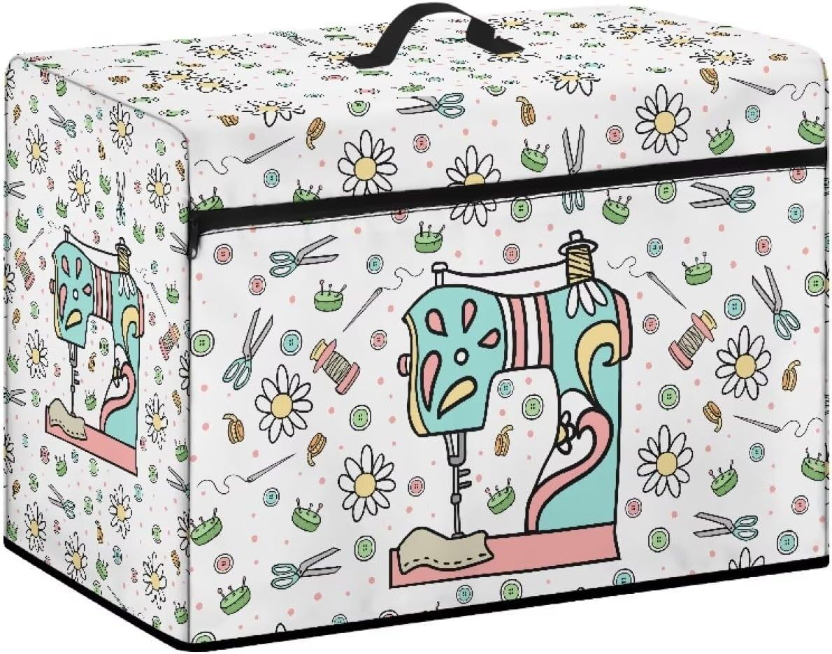Cartoon Sewing Machine Pattern Sewing Machine Cover Lightweight Waterproof Sewing Machine Cover with Elastic Port and Pockets Easy Cleaning Easy Storage Dust Protection