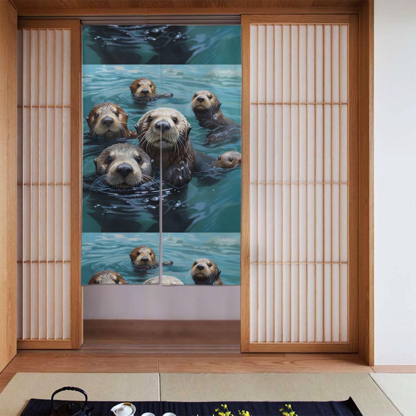 Cortina para puerta de baño con diseño de océano para separar ambientes con calma marina
