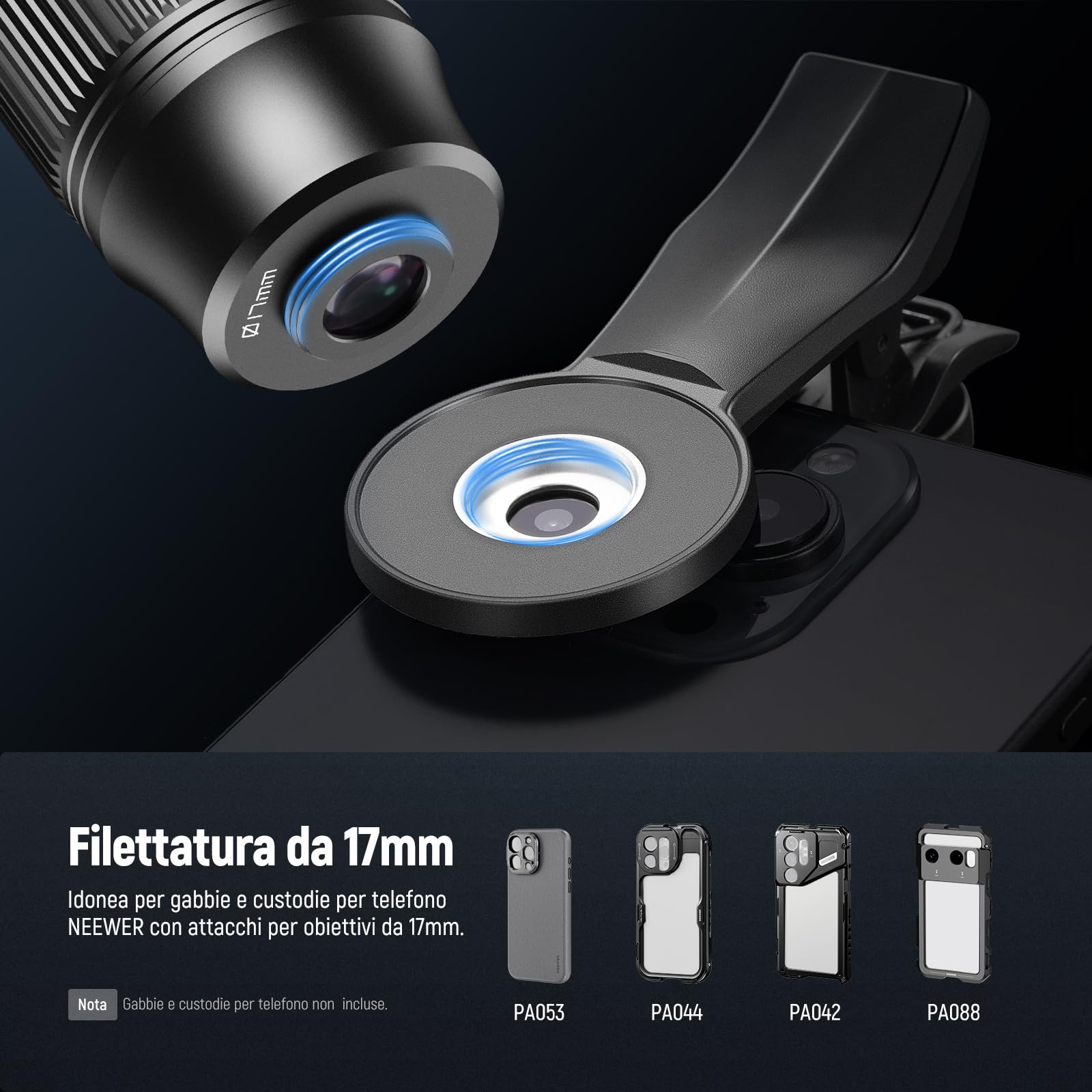NEEWER Teleobiettivo 7X con clip per obiettivo fotocamera del telefono, macro 10X staccabile per piastra posteriore filettata da 17 mm, custodia compatibile con iPhone Samsung, LS-36 Ultra