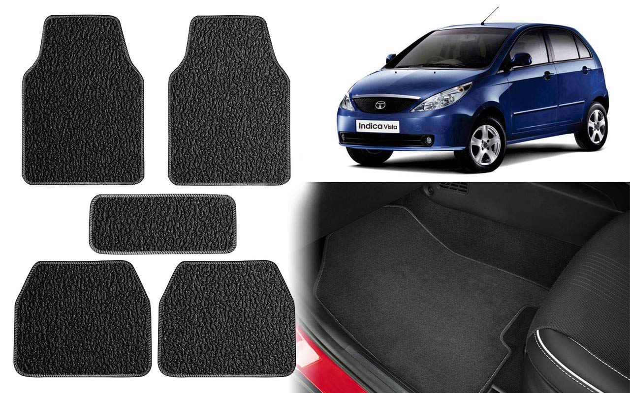 Selifaur - Set of 5 Pcs Black Carpet Floor Car Mats for Tata Indica Vista