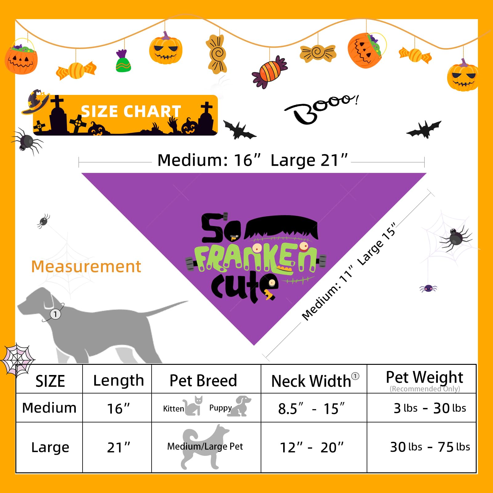 ICEMOOD Halloween Dog Bandanas Costume, So Franken Cute, Slogan Printed Holiday Pet Bandana Snap Button Triangle Scarf - Image 3