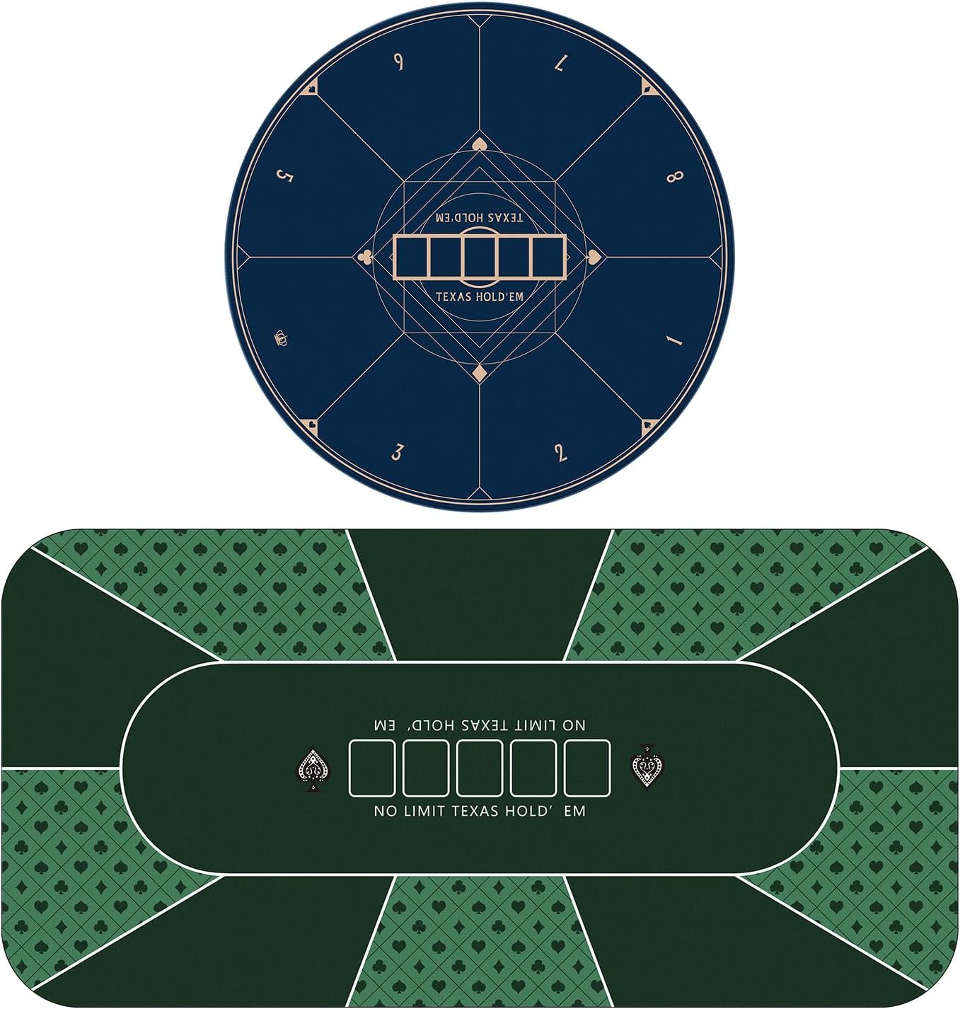 YUZPKRSI 70 x 35 Inch Poker Mat Green + 47 Inch Round Poker Table Mat