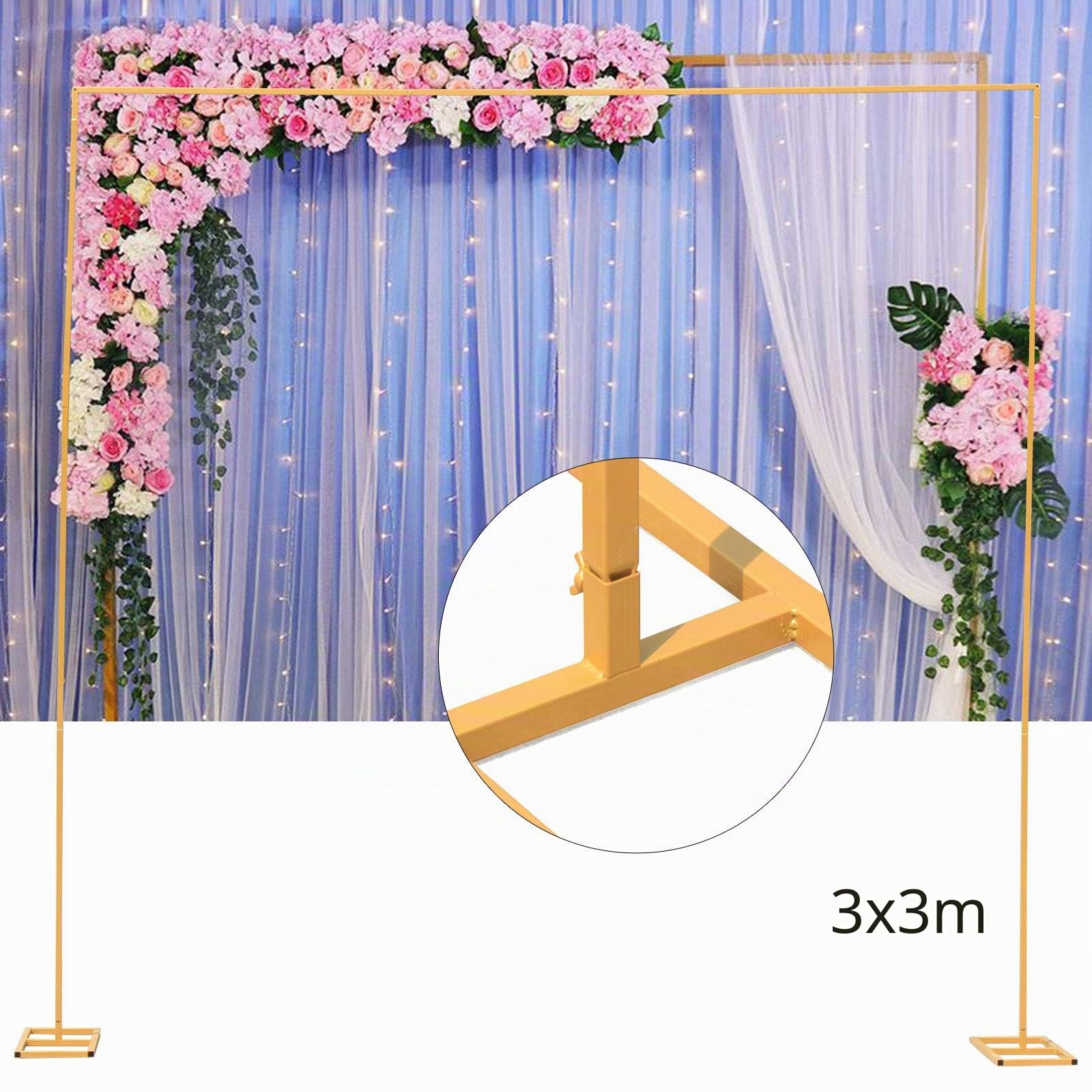 3 m x 3 m, arco per matrimonio, quadrato, rimovibile, per matrimoni, feste, sfondo (oro)