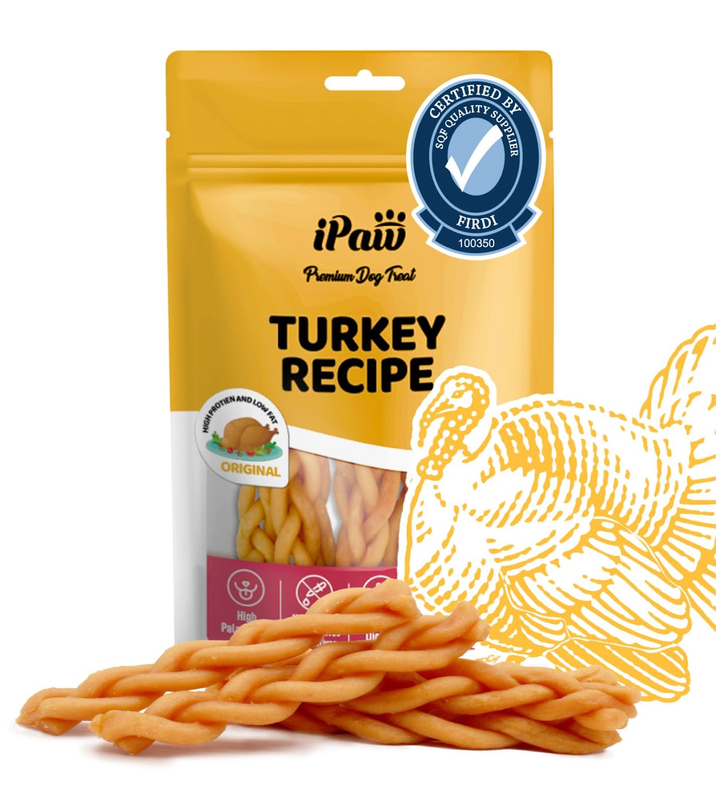 iPaw Turkey Dog Treats, SQF-Certified Production Process Dog Chew