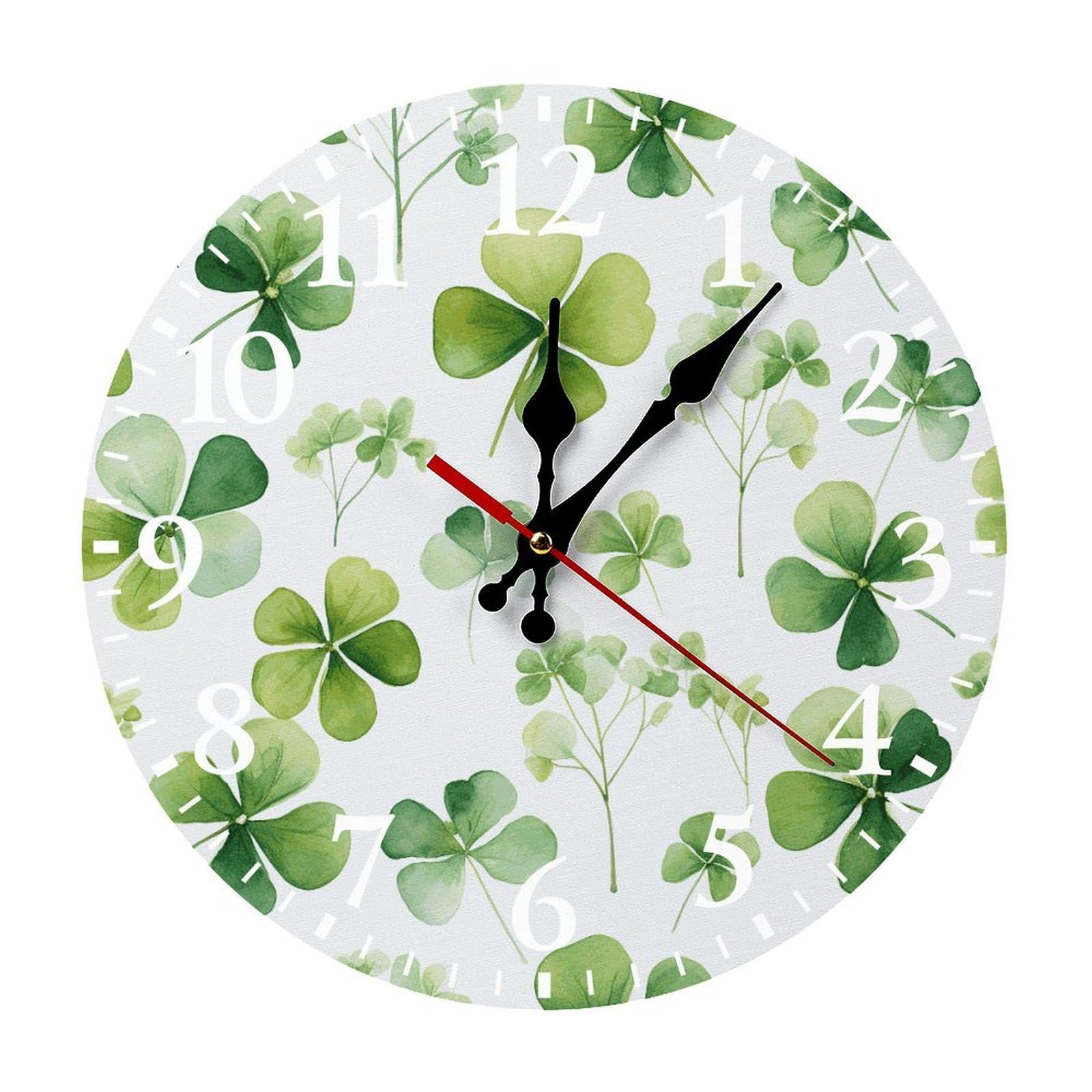 NTVOWPZO 10 Inch Wall Clock Clover Battery Operated Wall Clocks Silent Non-Ticking Round Wall Clock for Living Room Kitchen Home Office Wall Decorative Clock