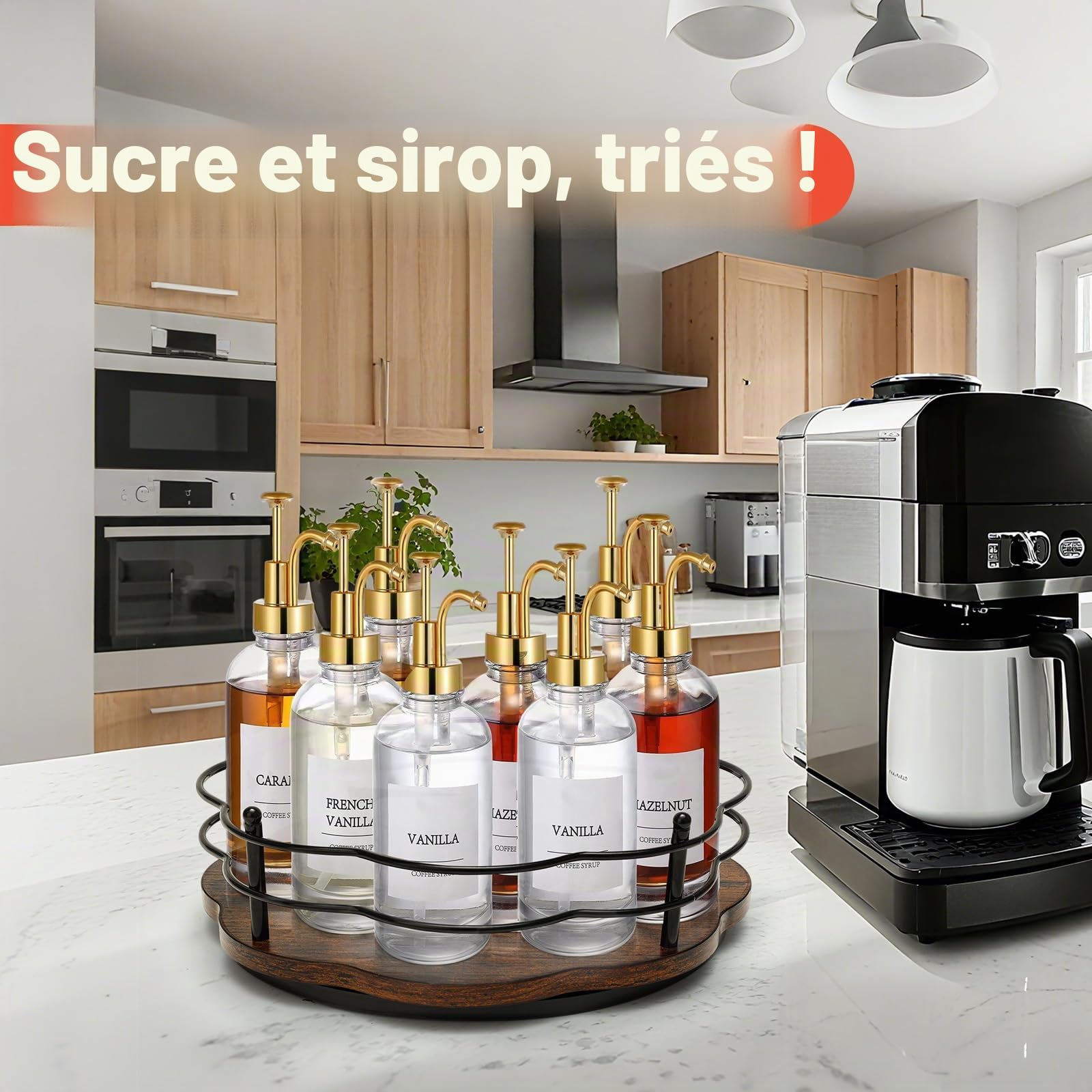Organiseur Rotatif 9 Sirops à Café - Rotation 360° & Base Large Antidérapante