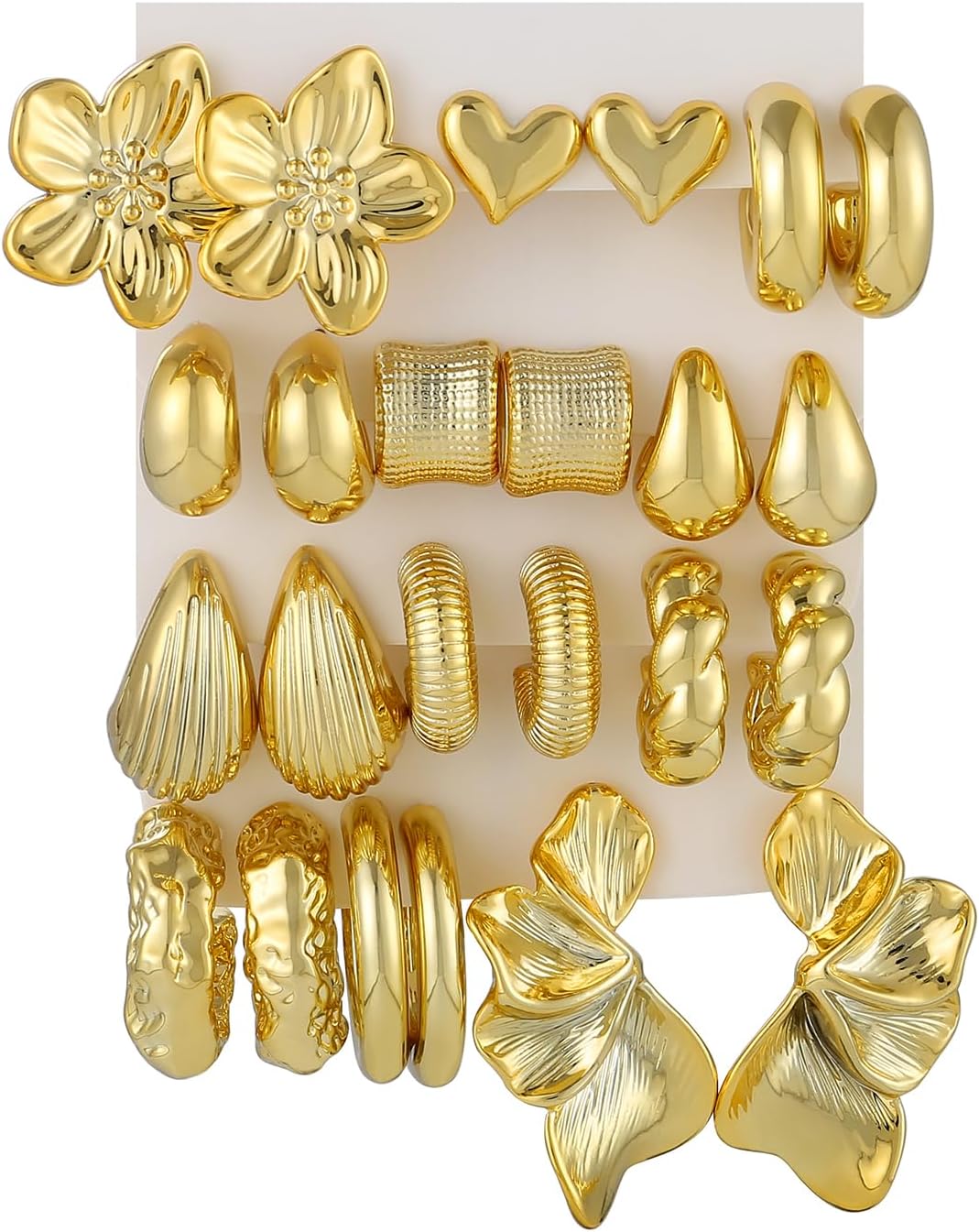 12Pairs Chunky Gold Earrings Jewelry for Women Hypoallergenic Thick Open Twisted Huggie Hoop Earrings Set Trendy Flower Leaf Statement Gold Dangle Earrings