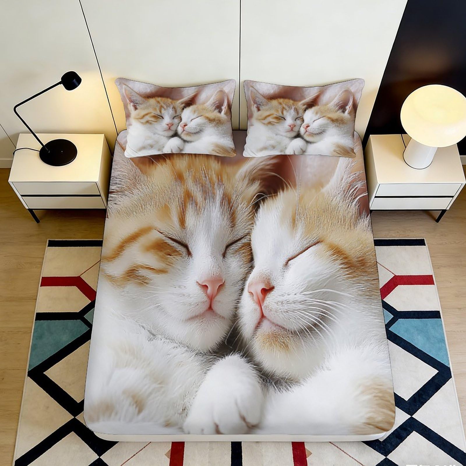 Uynsixtme Style-2 3D Printed Cute Cat Fitted Sheet Microfiber Deep Pocket, Bedroom Bedding, Cat Mattress Fitted Cover Non-Slip Elastic For Adults 200X200x25cm