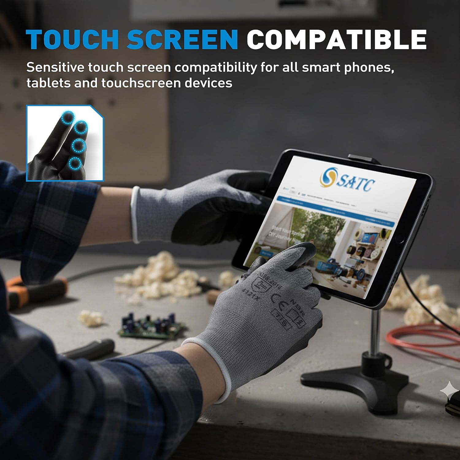 S SATC Safety Work Gloves Foam Nitrile Coated Touchscreen Knit Nylon Gloves for Men & Women, Ideal for Gardening, Warehouse