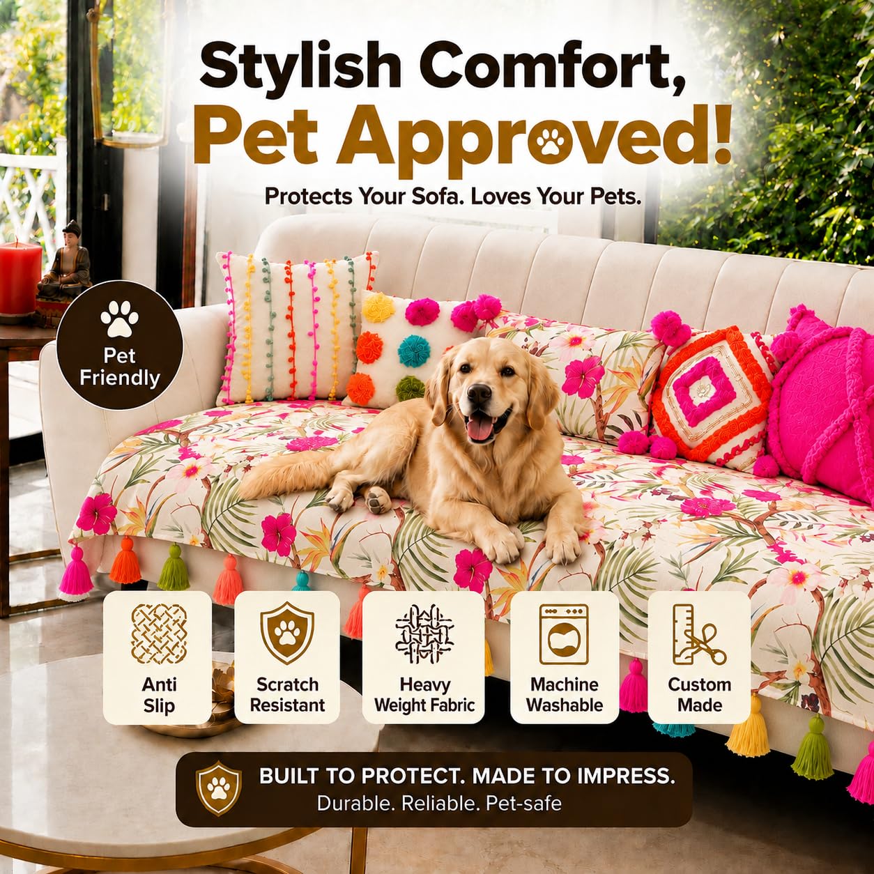 Tropical Floral Sofa Cover - Pet & Scratch Resistant -7