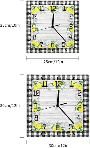 Miniatura 7 de Wall Clock Yellow Lemon Battery Operated Clocks Wooden Silent Non-Ticking Wallclock 12 Inch Summer Fruit Lemon Farmhouse Plaid Square Wall Clock for