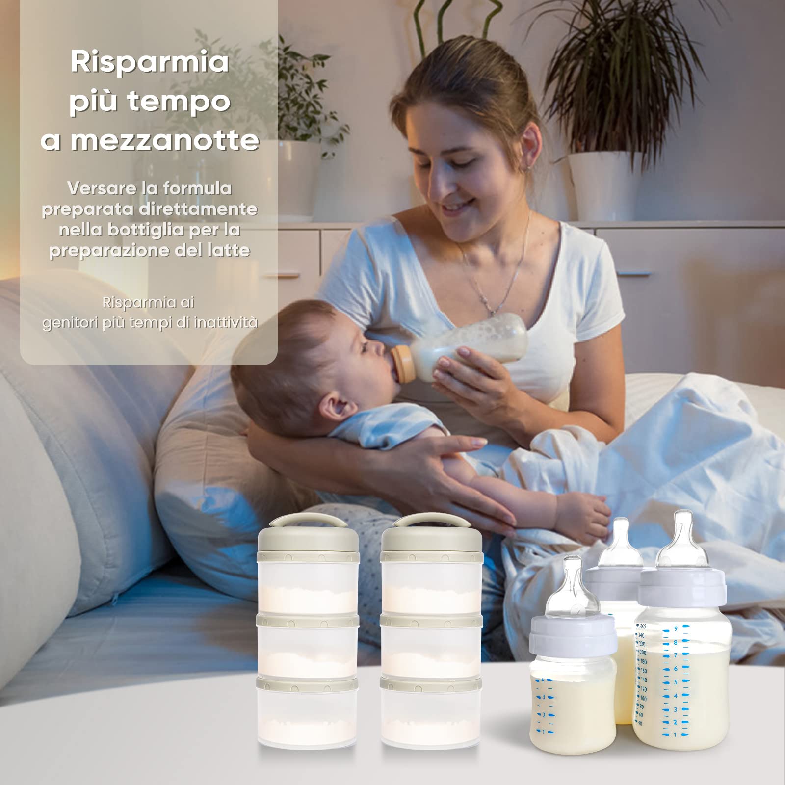 Termichy Dispenser per latte in polvere per neonati, impilabile, confezione da 2 (grigio caldo)