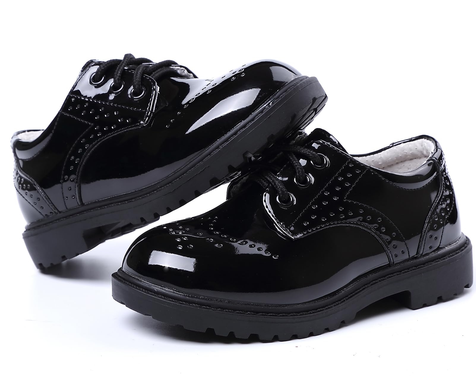 PPXID Jungen Schnürhalbschuhe wasserdichte Lackschuhe Schule Oxfords Uniform Hochzeit Anzugschuhe