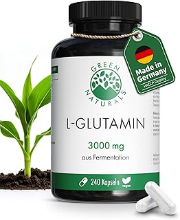 Green Naturals® L-Glutamin Kapseln – Hochdosiert: 3.000 mg reine Aminosäure in freier Form & aus natürlicher Fermentation – 100 % Vegan & Ohne Zusätze – 240 Kapseln (60 Tage)