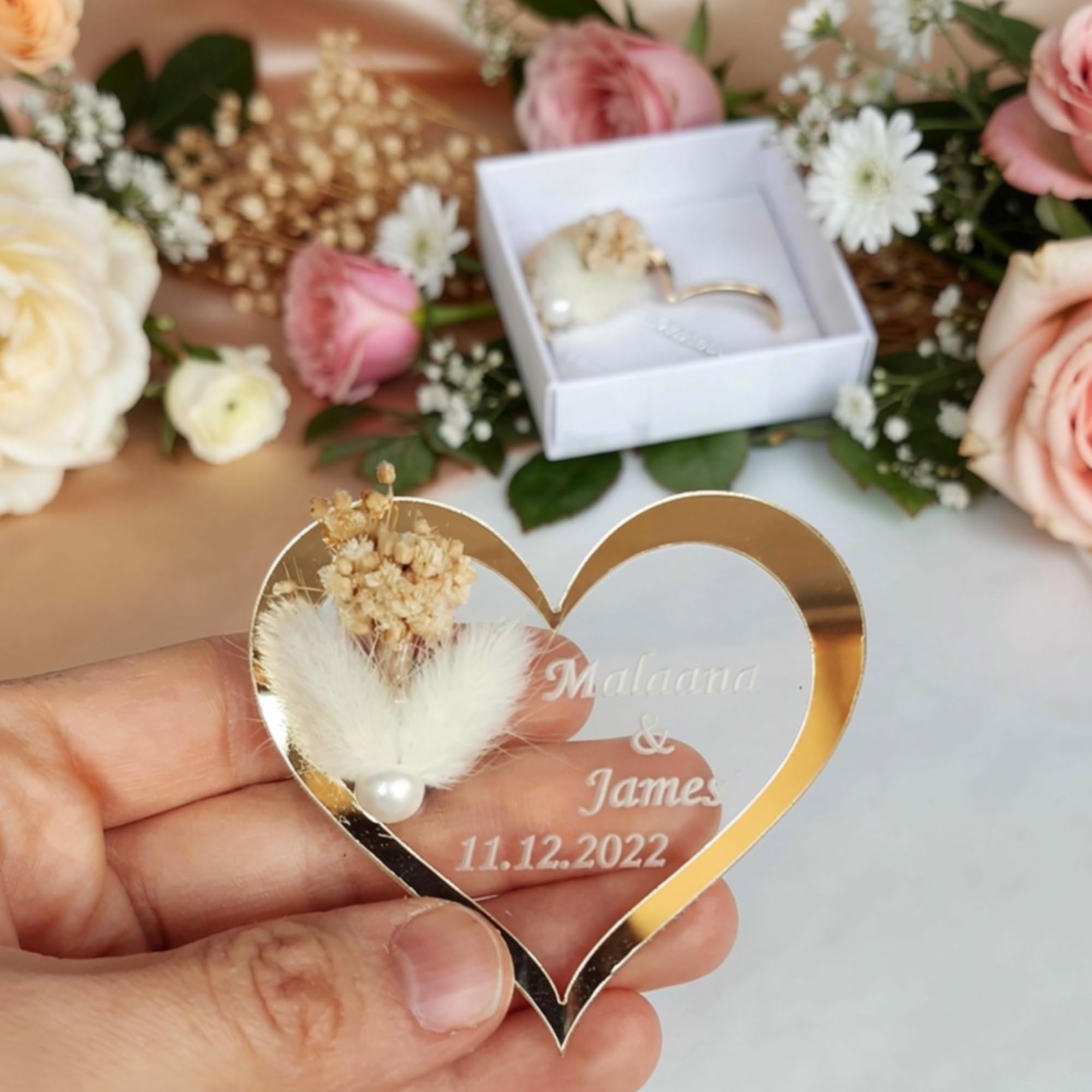 Bomboniere matrimonio, bomboniere battesimo,25 pezzi oro argento acrilico Magnete da Frigorifero comunione cresima compleanno (stile cuore oro, set da 25)