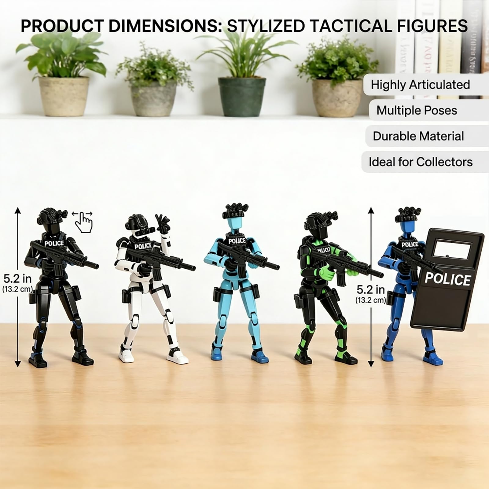 Juego de 5 figuras de acción de 13 escudos de policía impresos en 3D, T13 Titanes T13, 13 figuras de acción de robot móvil que luchan contra T13 con armas, kit completo de construcción coleccionable