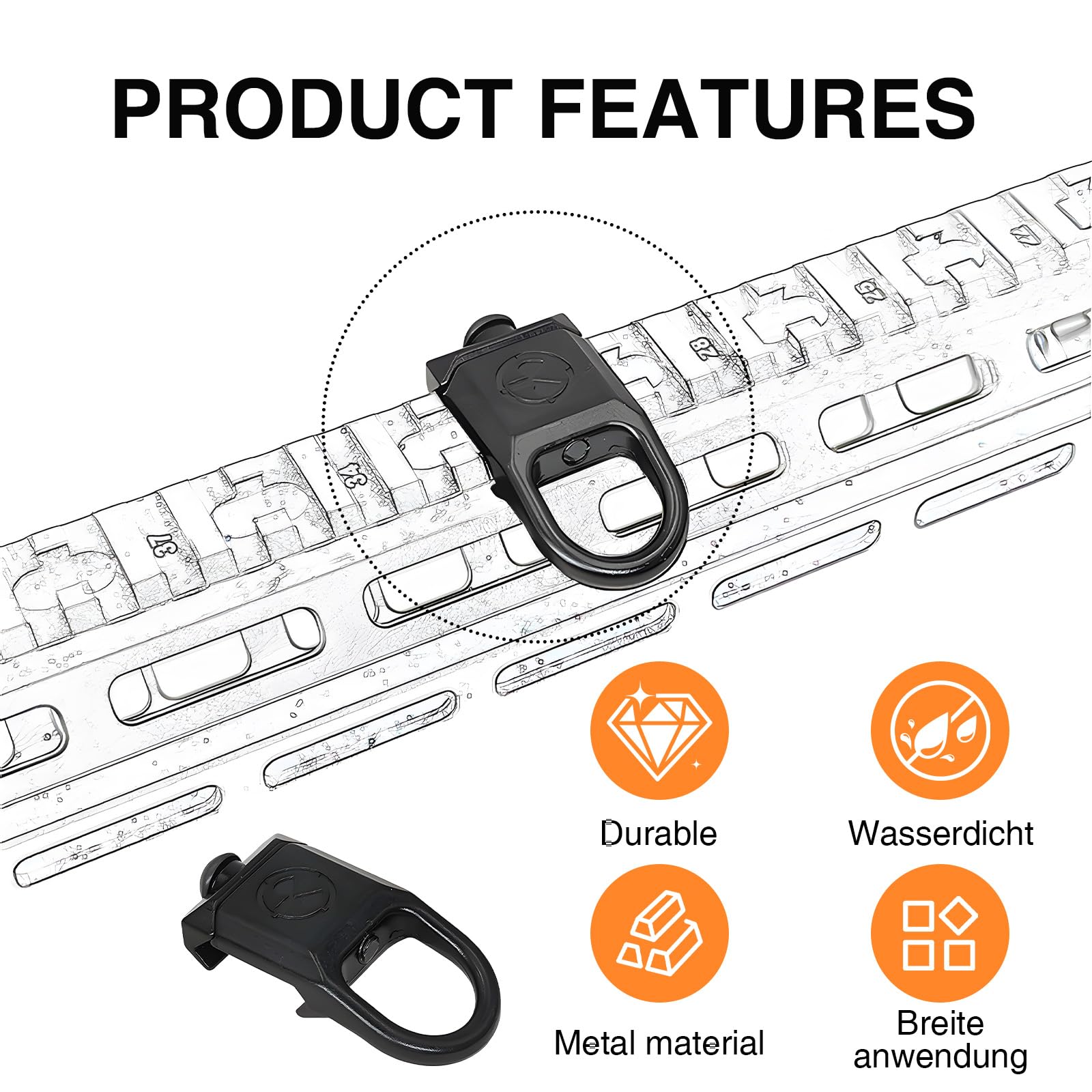 Picatinny Adaptateur de Sangle de Rail, Rail de Montage pour Sangle de 20 mm, Adaptateur de Boucle à Déverrouillage Rapide pour Sangle, pour Rail Adaptateur Sling à Montage Clip Fixation Boucle