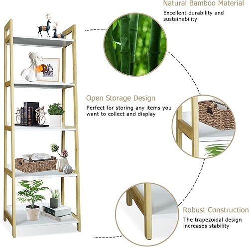 Miniatura 4 de ECOMEX Estantería de 5 niveles, moderna estantería abierta, estantería de escalera, estante de almacenamiento abierto, estante de escalera de