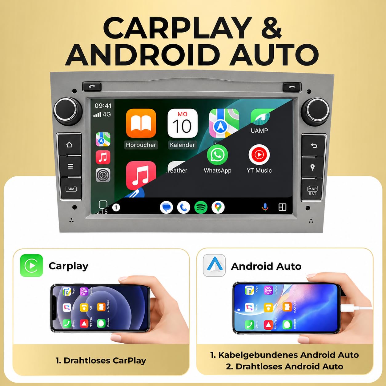 M.I.C. AO7 Android 13 Autoradio mit Navigation: QC 665, 4GB+64GB, 7 Zoll, SIM, Apple CarPlay & Android Auto,DAB+,GPS –Ersatz für Opel Antara Astra h Combo Corsa d Meriva Signum Vectra Vivaro Zafira b