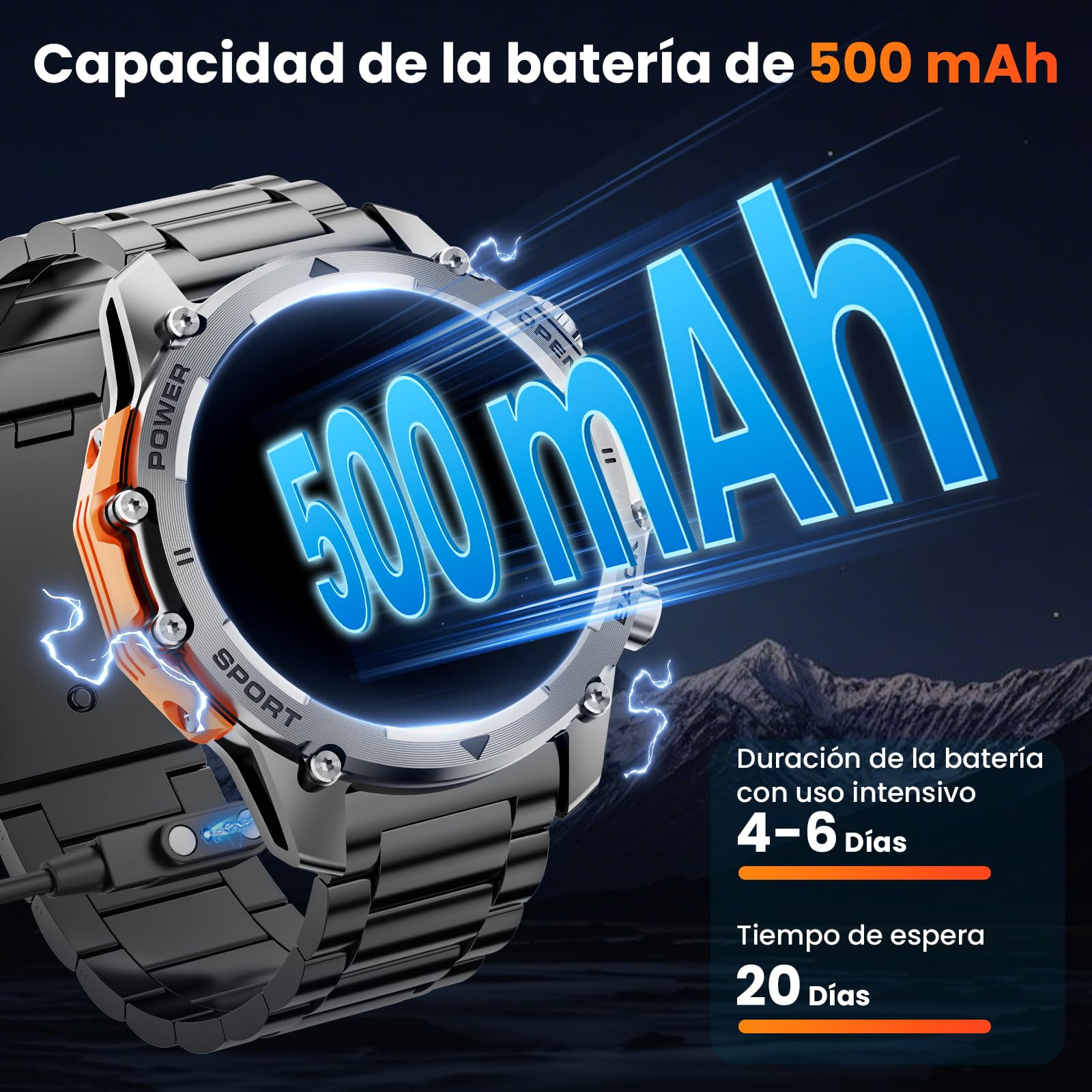 Reloj Inteligente Hombre con Linterna, 1.52" HD Smartwatch Militar con 500 mAh Batería(7-20 días), Relojes Inteligentes Hombre con 110+ Deportivos/Monitor Sueño/Pulsómetro/SpO2 para iOS Android