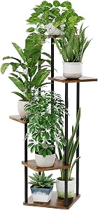 Bamworld 5 Tier 5 Potted Plant Stand Indoor, Tall Metal Plant Shelf for Multiple Plants, Corner Black Flower Pots Shelf for Patio Garden Balcony Living Room Bedroom